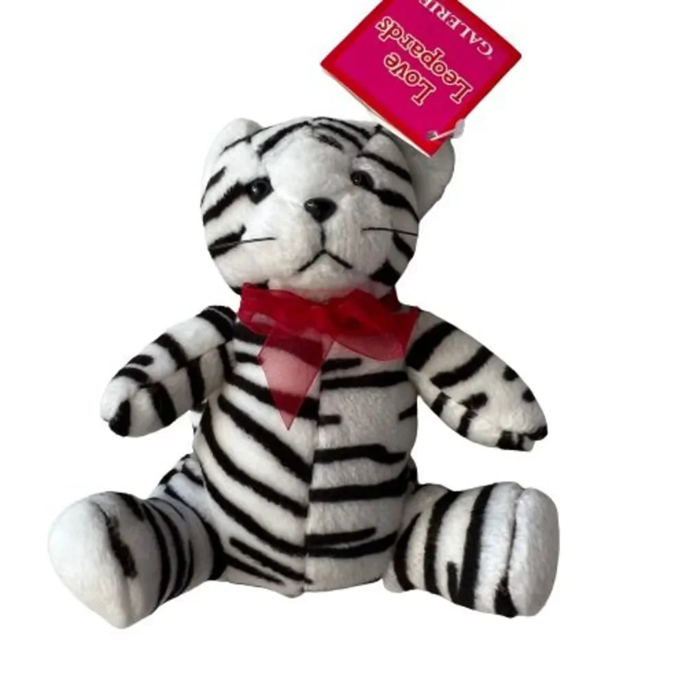 Galerie Love Leopard Wild Cat Plush White Black Striped Red Bow Stuffed‎ Animal